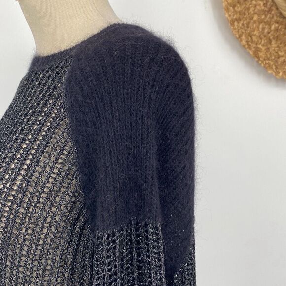 Eileen Fisher Project L Mohair Viscose Wool Blend‎ Metallic Open Knit Round Neck - Picture 8 of 16